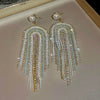 Pearl Diamond Tassel Earrings Rhinestone Material U Shaped Design For Women