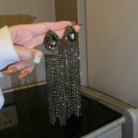 Pearl Diamond Tassel Earrings Rhinestone Material U Shaped Design For Women