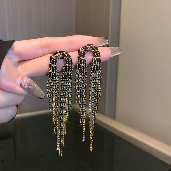 Pearl Diamond Tassel Earrings Rhinestone Material U Shaped Design For Women