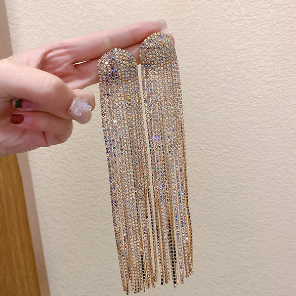 Pearl Diamond Tassel Earrings Rhinestone Material U Shaped Design For Women