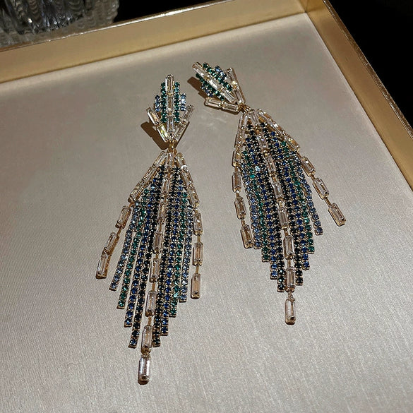 Pearl Diamond Tassel Earrings Rhinestone Material U Shaped Design For Women