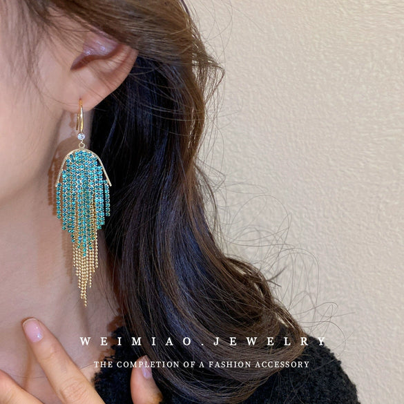 Pearl Diamond Tassel Earrings Rhinestone Material U Shaped Design For Women