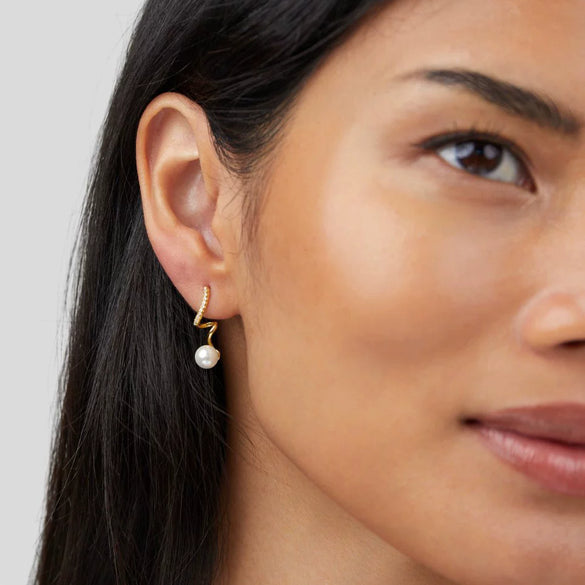 Pearl Diamondencrusted Spiral Line Handmade Women's Earrings Copper