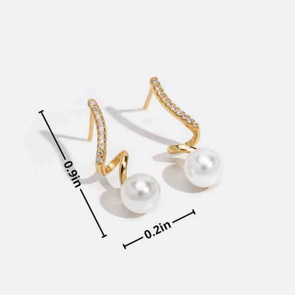 Pearl Diamondencrusted Spiral Line Handmade Women's Earrings Copper