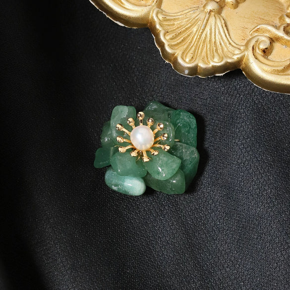 Pearl Dongling Jade Stacked Necklace With Tiger Eye Stone Pendant Electroplated Flower Style