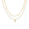Pearl Double Chain Inlaid Zircon Titanium Steel Electroplated Women's Necklace