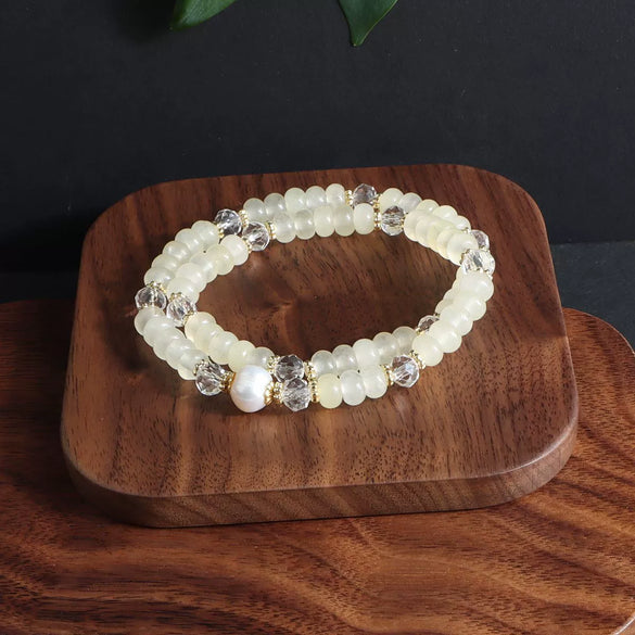 Pearl Double Circle Handmade Bracelet Gentle Elegant Retro Style Unisex