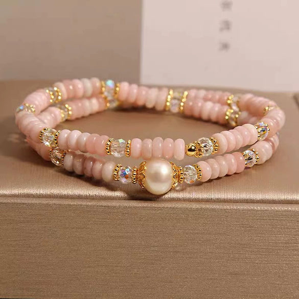 Pearl Double Circle Handmade Bracelet Gentle Elegant Retro Style Unisex