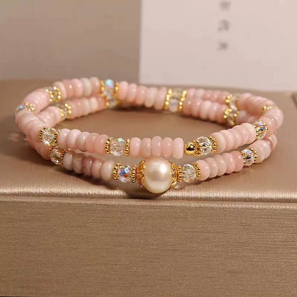 Pearl Double Circle Handmade Bracelet Gentle Elegant Retro Style Unisex