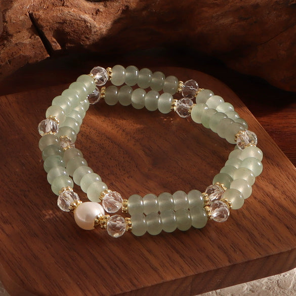 Pearl Double Circle Handmade Bracelet Gentle Elegant Retro Style Unisex