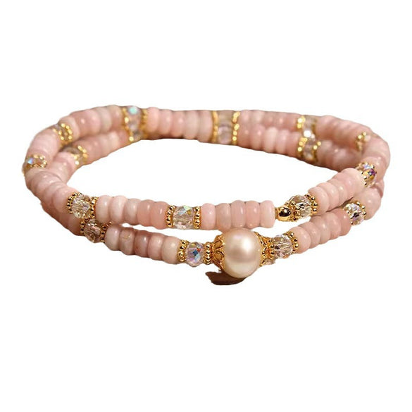 Pearl Double Circle Handmade Bracelet Gentle Elegant Retro Style Unisex