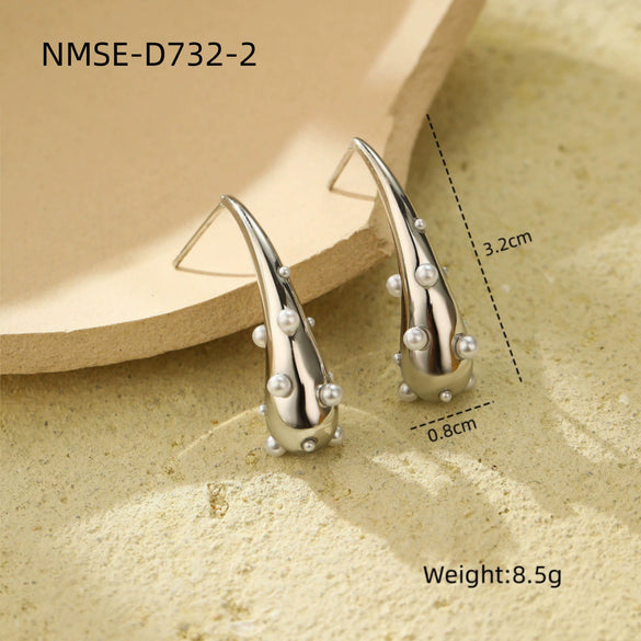 Pearl Drop Shape Titanium Steel Stainless Steel Electroplated Vintage Women's Earrings