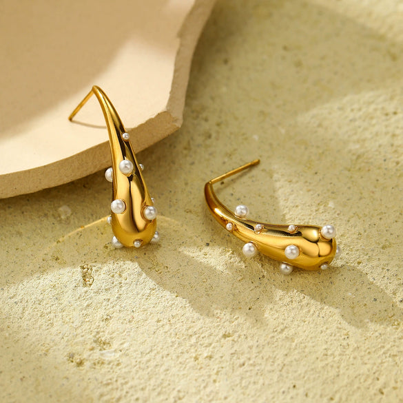 Pearl Drop Shape Titanium Steel Stainless Steel Electroplated Vintage Women's Earrings