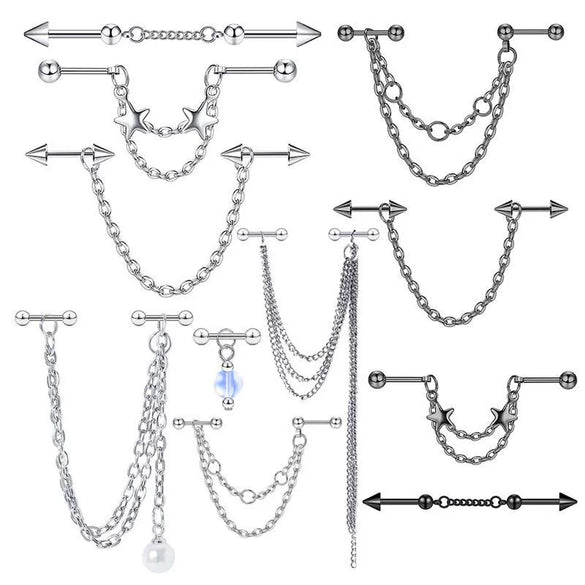 Pearl Ear Chain Fivepointed Star Ear Bone Stud Stainless Steel Geometric Style Electroplated Jewelry