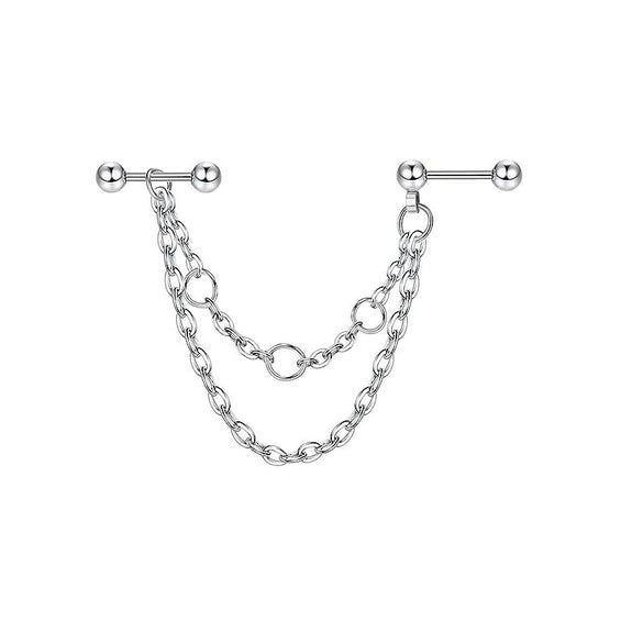 Pearl Ear Chain Fivepointed Star Ear Bone Stud Stainless Steel Geometric Style Electroplated Jewelry