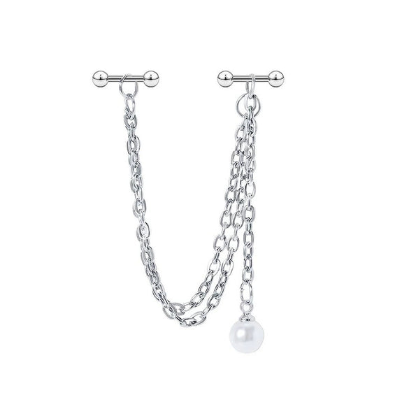 Pearl Ear Chain Fivepointed Star Ear Bone Stud Stainless Steel Geometric Style Electroplated Jewelry