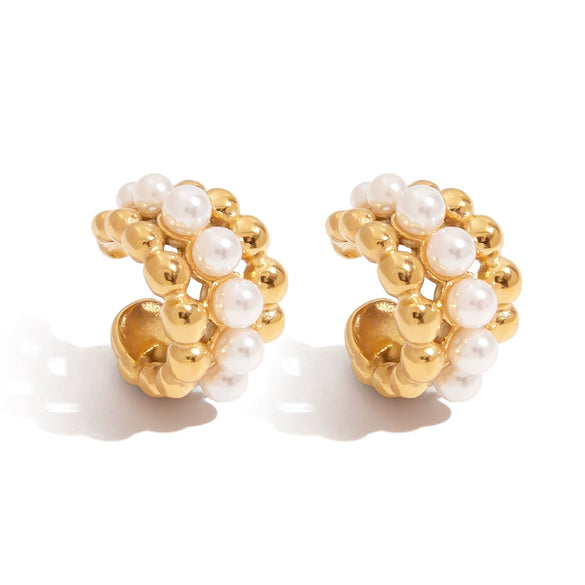 Pearl Ear Clip Stainless Steel Geometric Earrings Electroplated Light Luxury Style