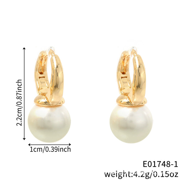 Pearl Earrings Copper Geometric Classic Retro Fashion For Women