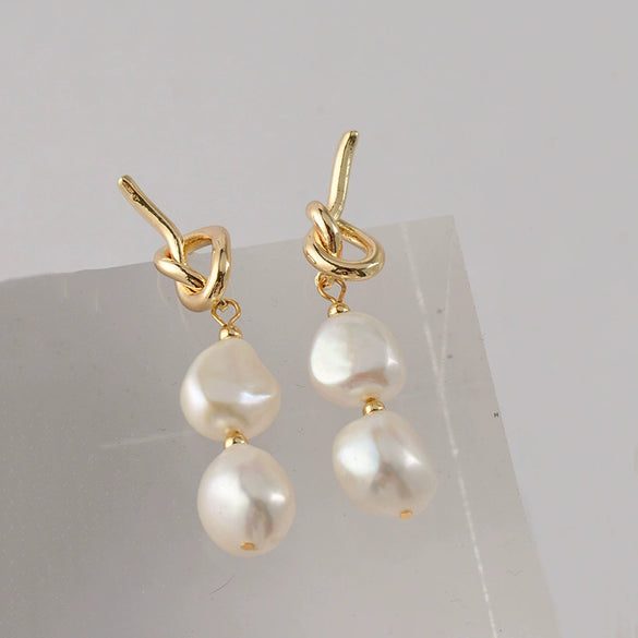 Pearl Earrings Copper Geometric Natural Simple Retro Style