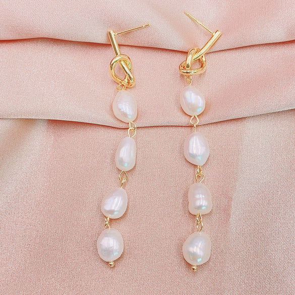 Pearl Earrings Copper Geometric Natural Simple Retro Style