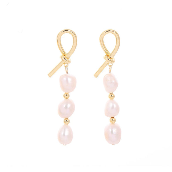 Pearl Earrings Copper Geometric Natural Simple Retro Style
