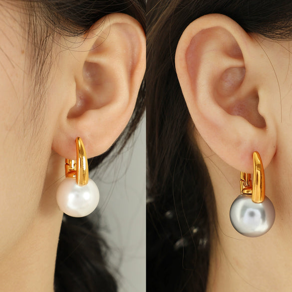 Pearl Earrings Copper Material Inlay Simple Natural Style For Women