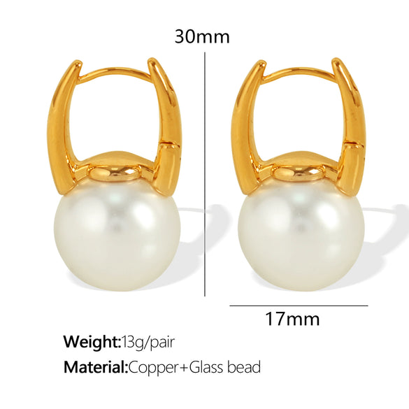 Pearl Earrings Copper Material Inlay Simple Natural Style For Women