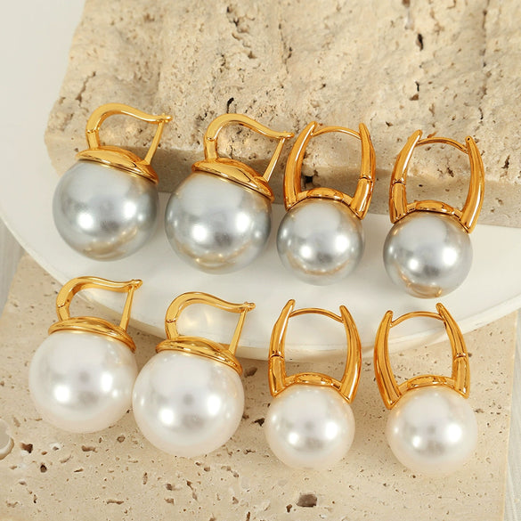 Pearl Earrings Copper Material Inlay Simple Natural Style For Women