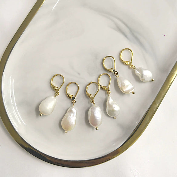 Pearl Earrings Elegant Natural Baroque Style For Women