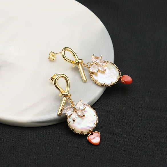 Pearl Earrings For Women Baroque Style Freshwater Real Gold Electroplated Bow Design