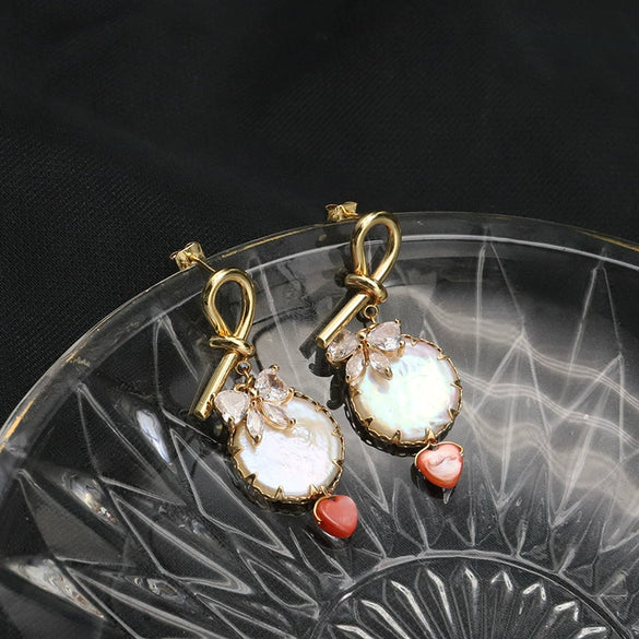 Pearl Earrings For Women Baroque Style Freshwater Real Gold Electroplated Bow Design