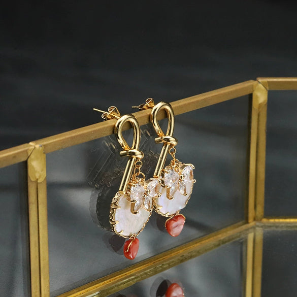 Pearl Earrings For Women Baroque Style Freshwater Real Gold Electroplated Bow Design