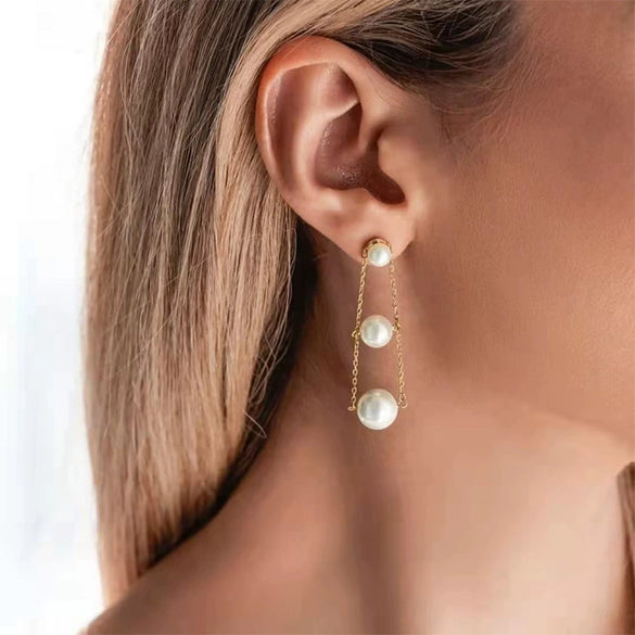 Pearl Earrings For Women Geometric Style Electroplated