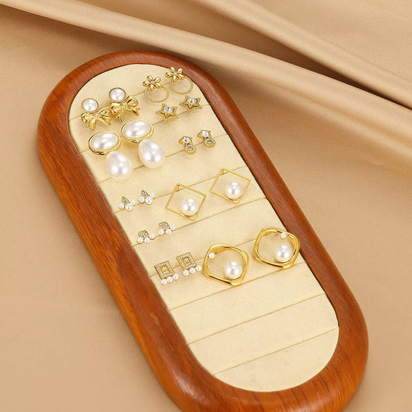 Pearl Earrings For Women High End Bow Style Geometric Stainless Steel With 18K Gold Electroplating