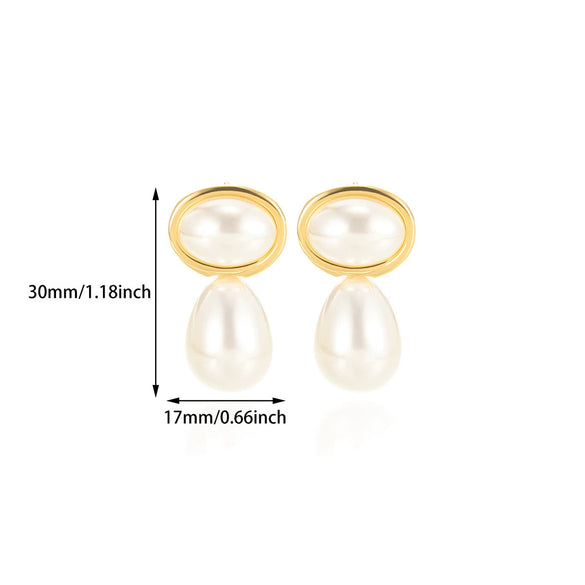 Pearl Earrings For Women High End Bow Style Geometric Stainless Steel With 18K Gold Electroplating