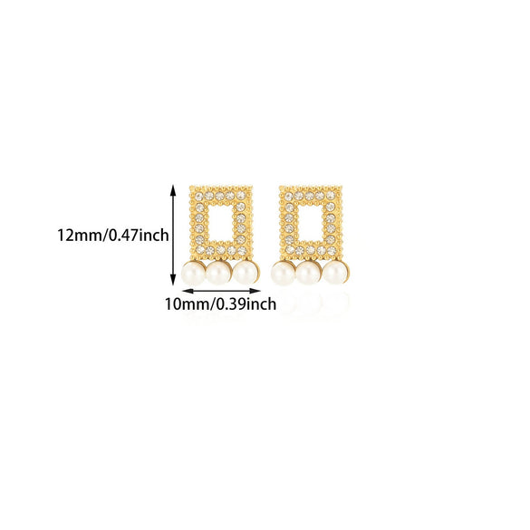 Pearl Earrings For Women High End Bow Style Geometric Stainless Steel With 18K Gold Electroplating