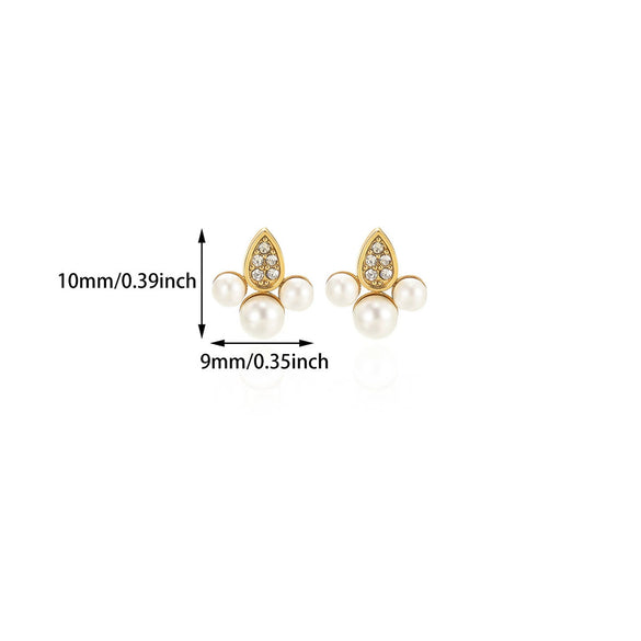 Pearl Earrings For Women High End Bow Style Geometric Stainless Steel With 18K Gold Electroplating