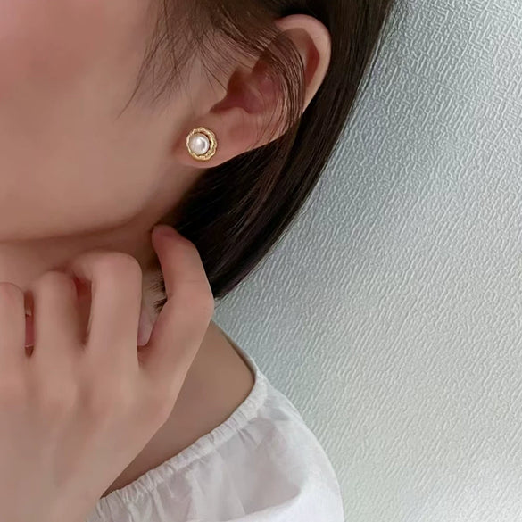 Pearl Earrings For Women 925 Silver Needle Goldplated Oblate Shape
