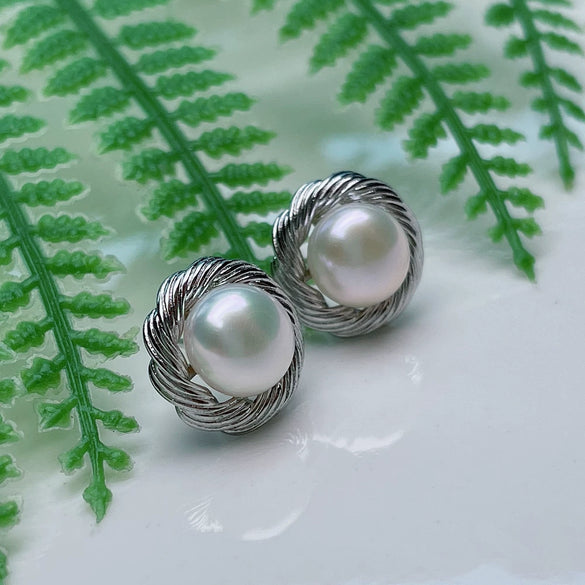 Pearl Earrings For Women 925 Silver Needle Goldplated Oblate Shape