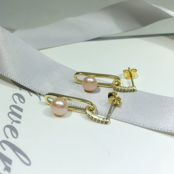Pearl Earrings Freshwater Pearl Geometric Round Shape Women's Style
