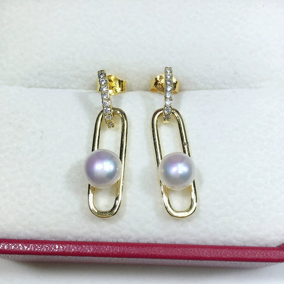Pearl Earrings Freshwater Pearl Geometric Round Shape Women's Style