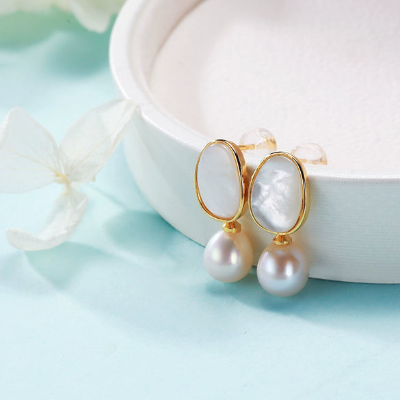 Pearl Earrings Freshwater Pearl Seawater Motherofpearl Water Drop Heart Shape S925 Silver Ear Needle Set With Pearls For Girls