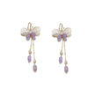 Pearl Earrings Geometric Fashion Electroplated Butterfly Ear Hooks Purple Tassel Women's