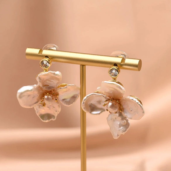 Pearl Earrings Geometric Style Electroplating Design For Women