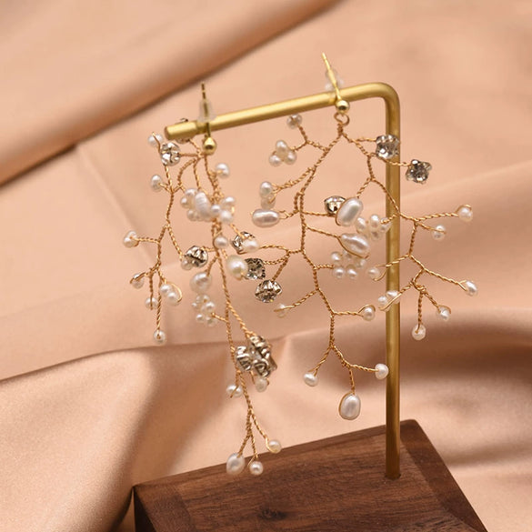 Pearl Earrings Geometric Style Electroplating Design For Women