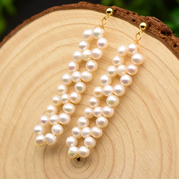 Pearl Earrings Geometric Style Electroplating Design For Women