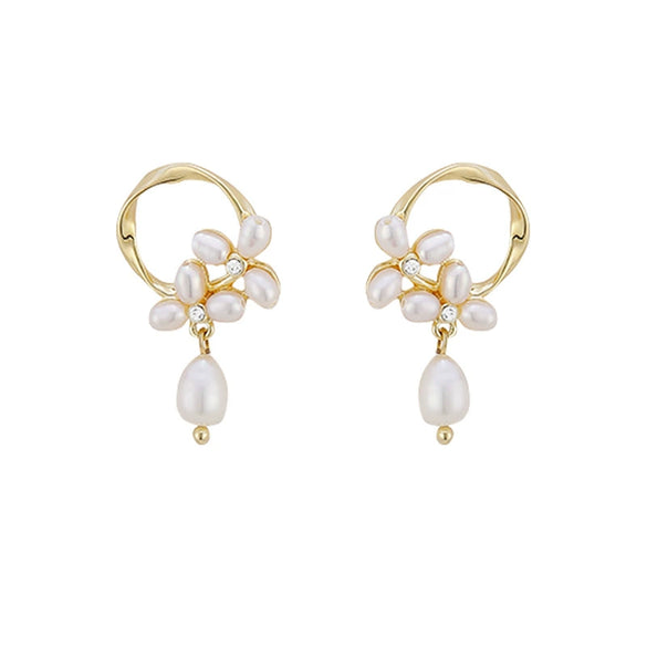Pearl Earrings Geometric Style Flower Pattern Electroplating For Women