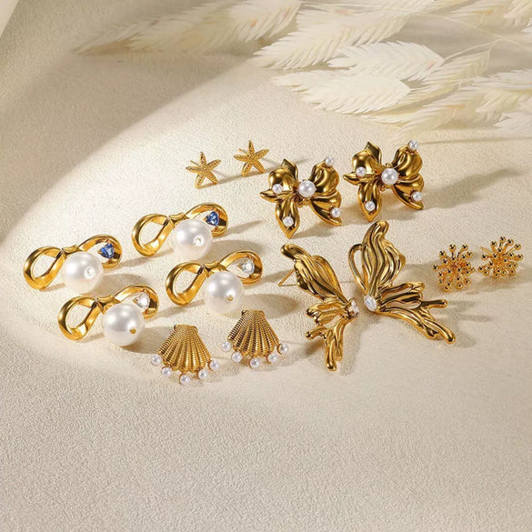 Pearl Earrings Imitation Pearl Electroplated Heart Shape Bow Tie Style For Women