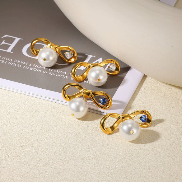 Pearl Earrings Imitation Pearl Electroplated Heart Shape Bow Tie Style For Women