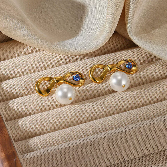 Pearl Earrings Imitation Pearl Electroplated Heart Shape Bow Tie Style For Women